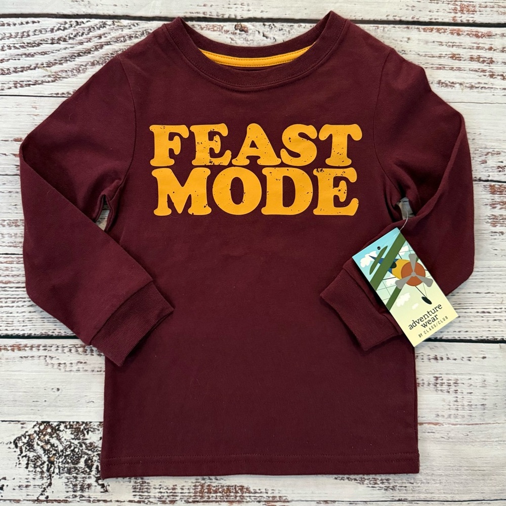 NWT Adventure Wear Feast Mode Long Sleeve Maroon t-shirt Class Club 3/3T